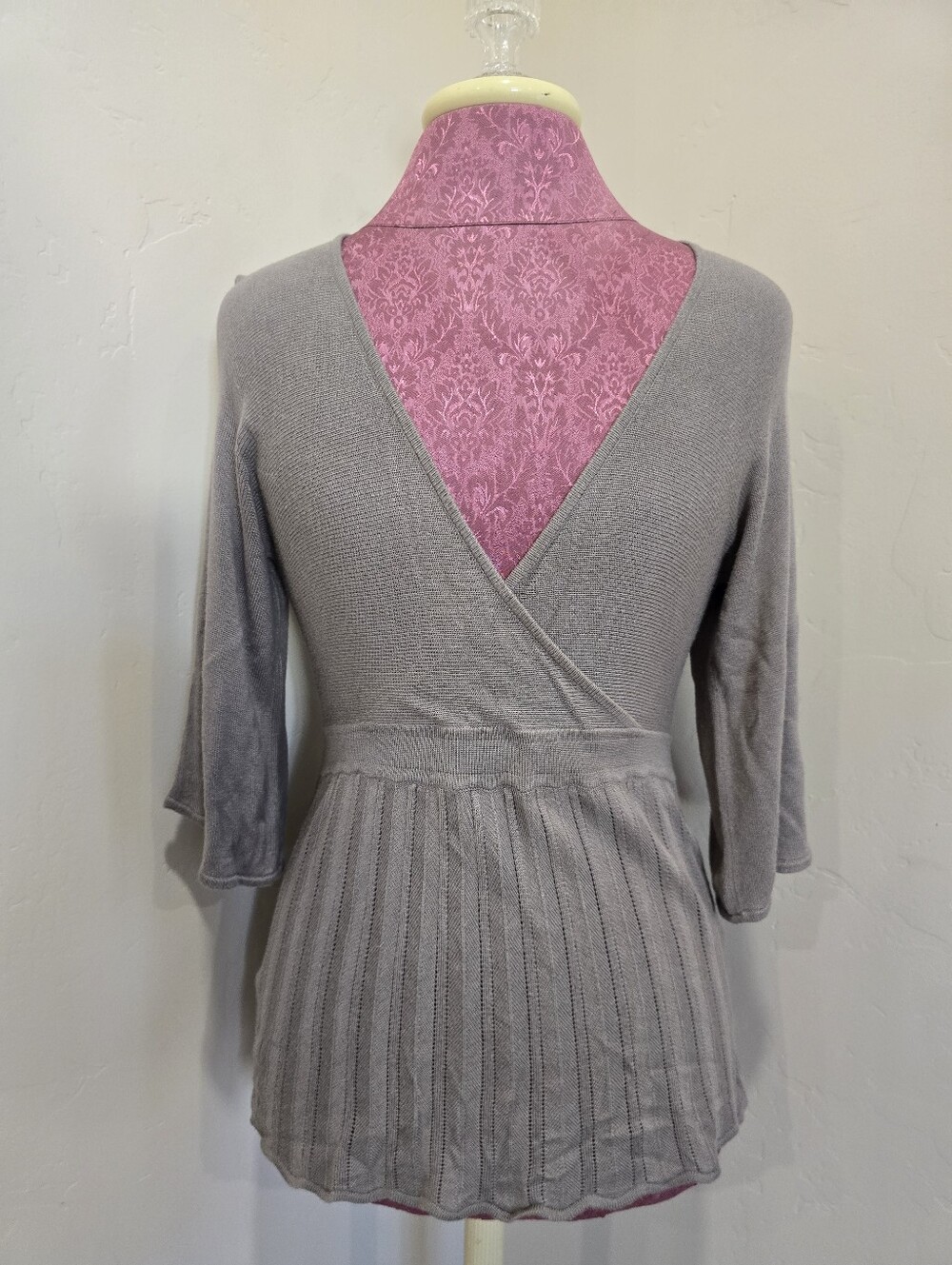 Sigrid Olsen Y2K Knit Taupe Babydoll Top Size S Fairycore Boho Coquette